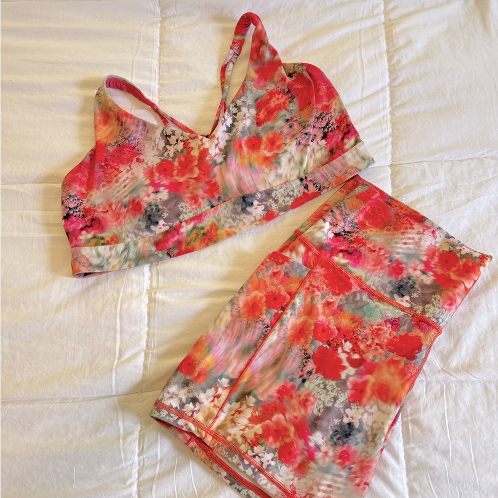 Athleta Women's XL Bike Shorts & XL Bra - Pink and Orange floral set - Picture 6 of 7